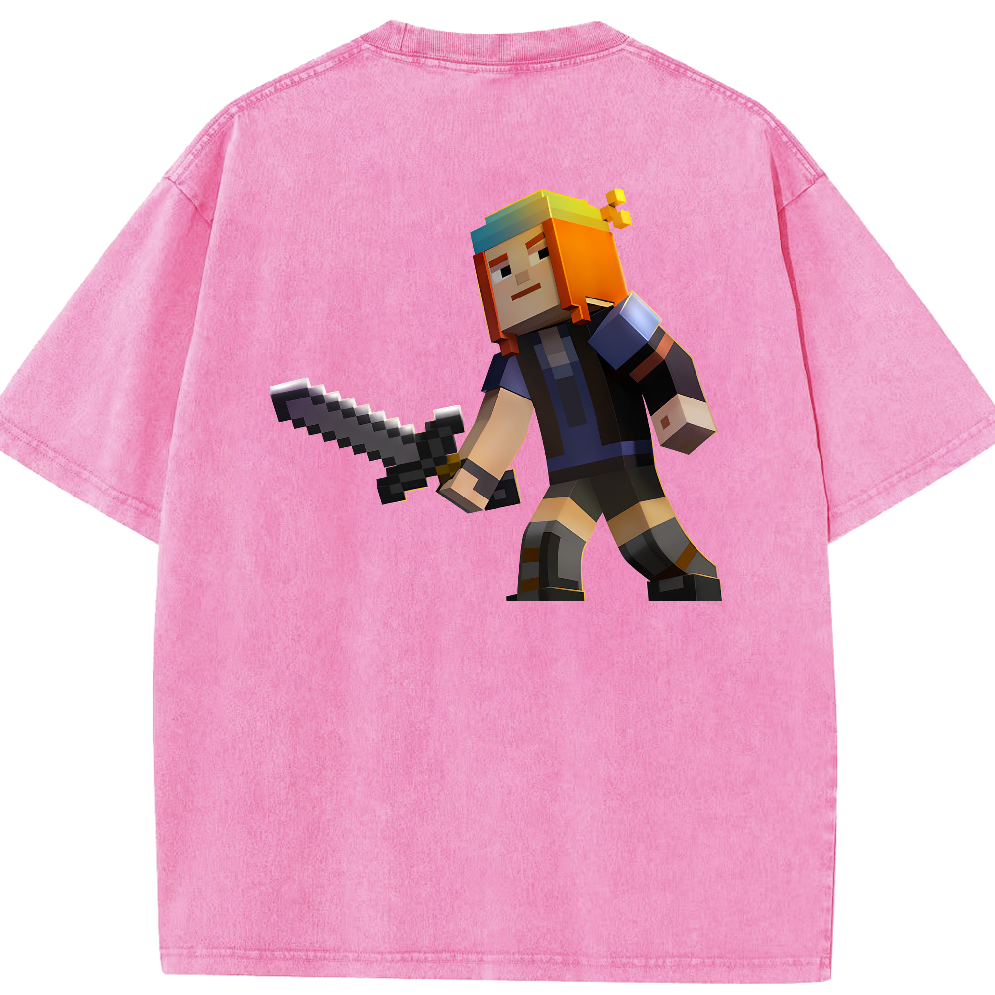 （画像用） マインクラフト ブロックの世界 Minecraft MC Block world 綿100% ヴィンテージ風 半袖Tシャツ（背面プリント）